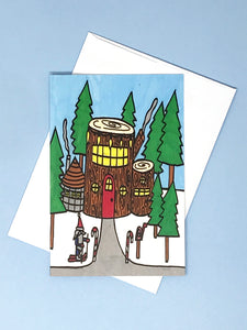 Log House Holiday Card & Envelope