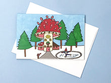 Load image into Gallery viewer, Box of 10 Mushroom House Holiday Cards &amp; Envelopes