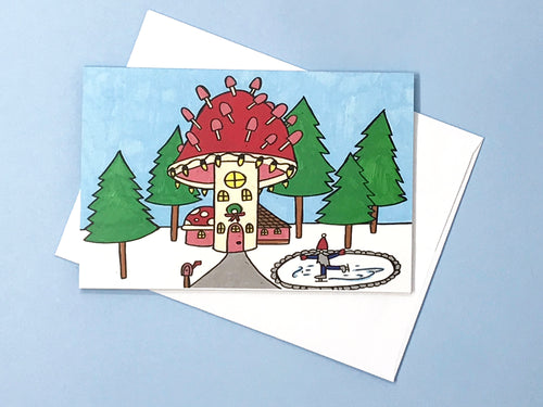 Box of 10 Mushroom House Holiday Cards & Envelopes