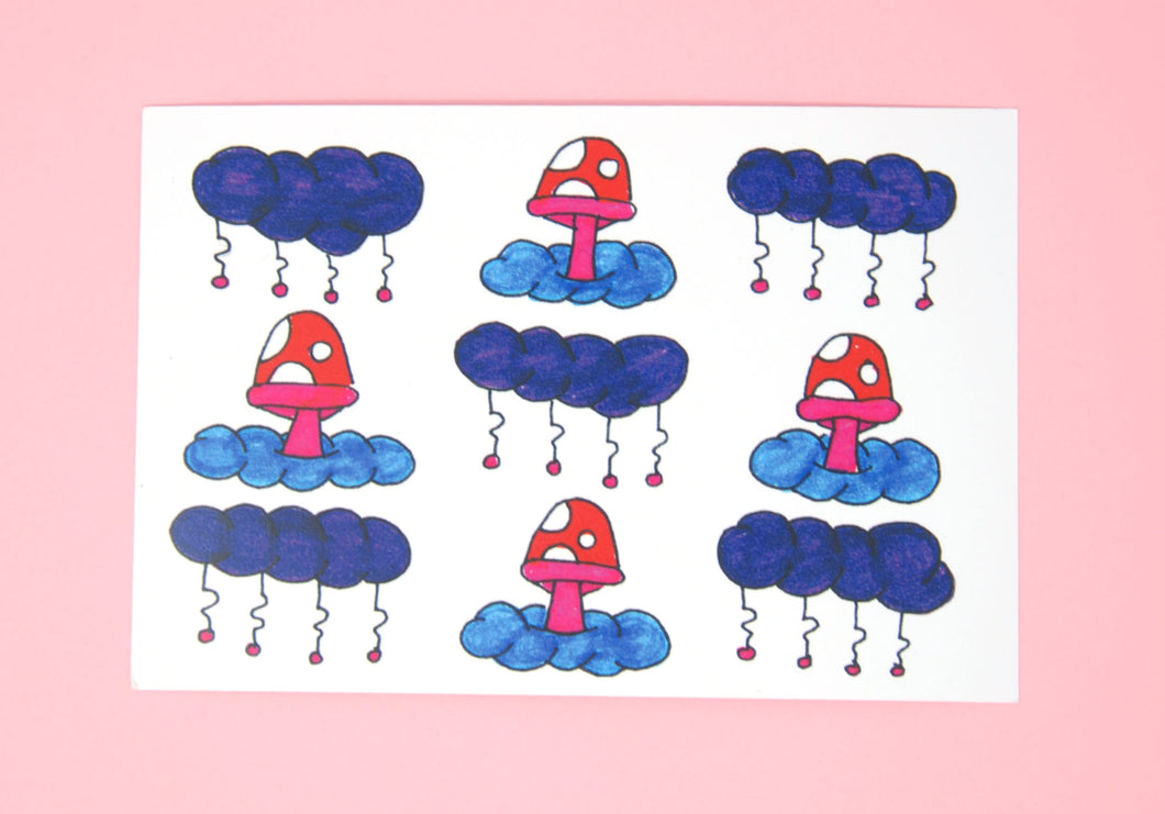 mushrooms with clouds post card